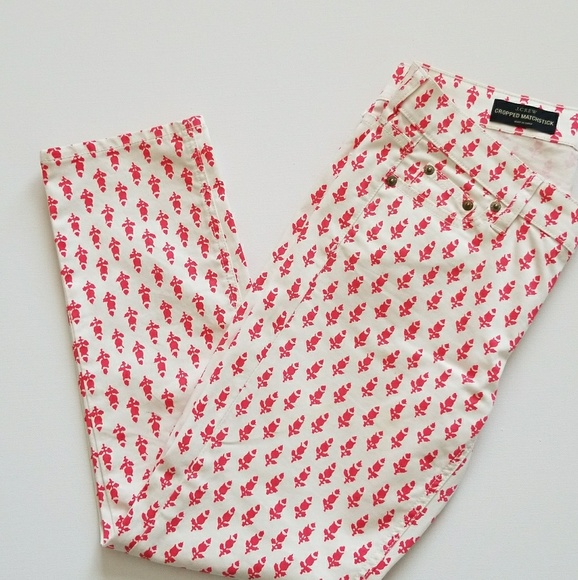 White with coral print thistle matchstick capri/cr - Picture 5 of 6